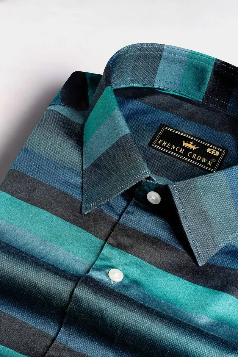 Surfie Green And Tuatara Gray Multicolour Striped Subtle Sheen Super Soft Premium Cotton Shirt 1
