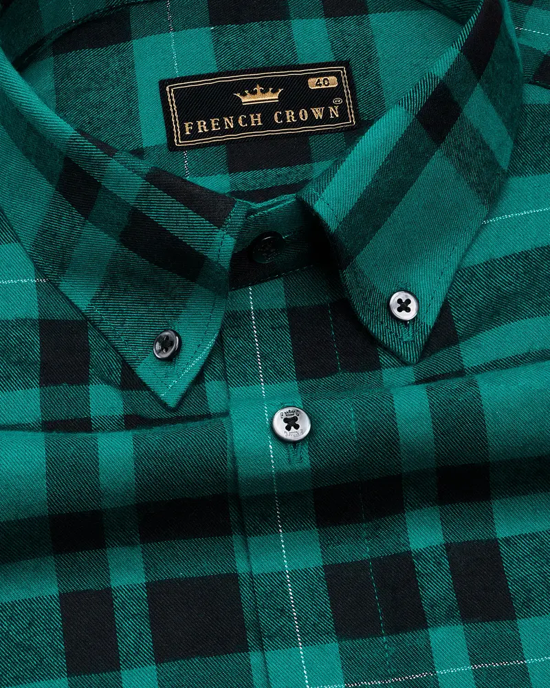 Surfie Green With Black Plaid Flannel Shirt 1