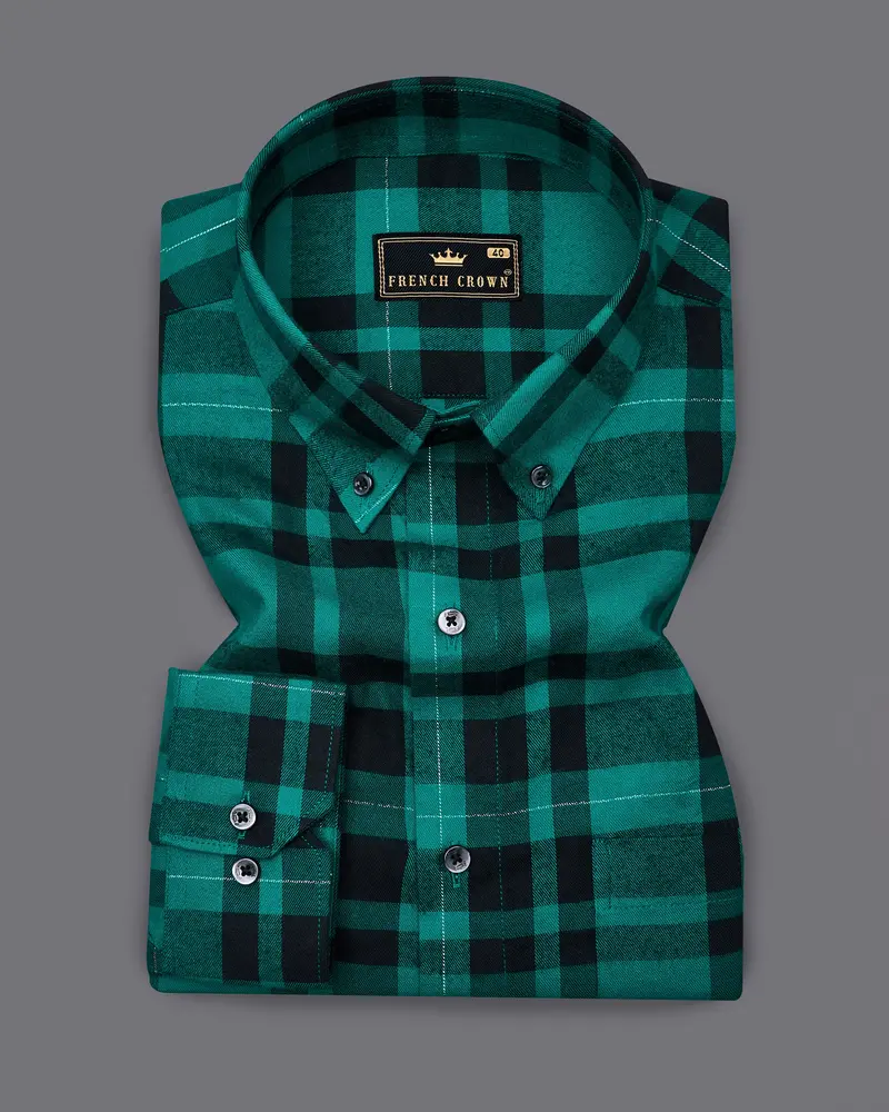 Surfie Green With Black Plaid Flannel Shirt 3