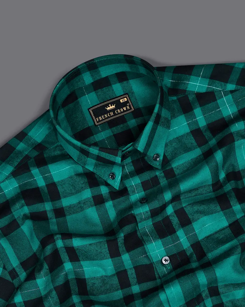 Surfie Green With Black Plaid Flannel Shirt 4