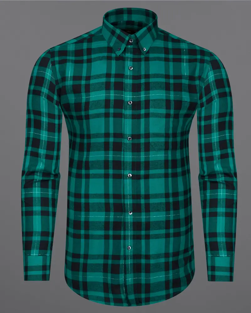Surfie Green With Black Plaid Flannel Shirt 5