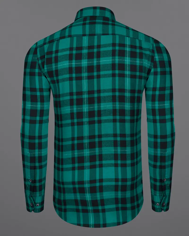Surfie Green With Black Plaid Flannel Shirt 6