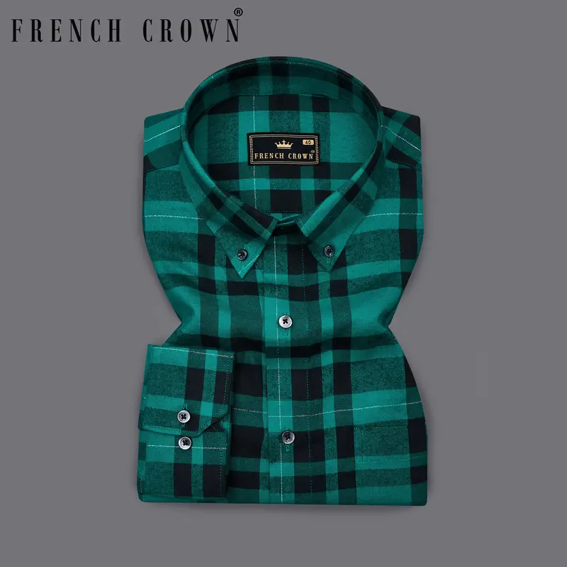 Surfie Green With Black Plaid Flannel Shirt 7