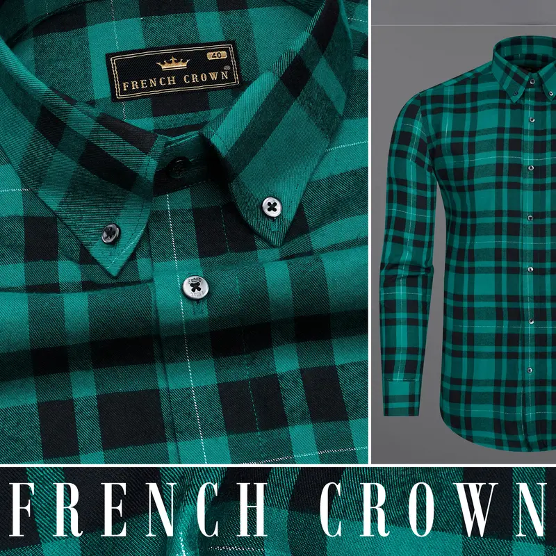 Surfie Green With Black Plaid Flannel Shirt 9