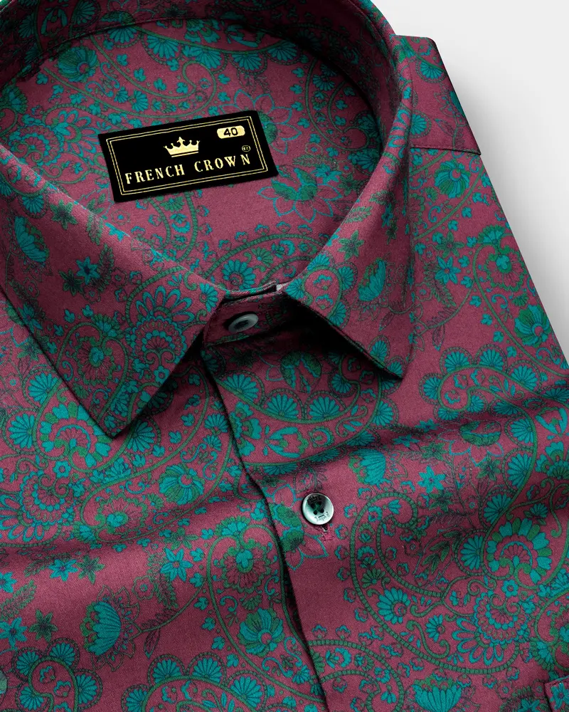 Surfiora-Comelot Maroon And Surfie Green Paisley Printed Subtle Sheen Super Soft Premium Cotton Semi Formal Shirt 1