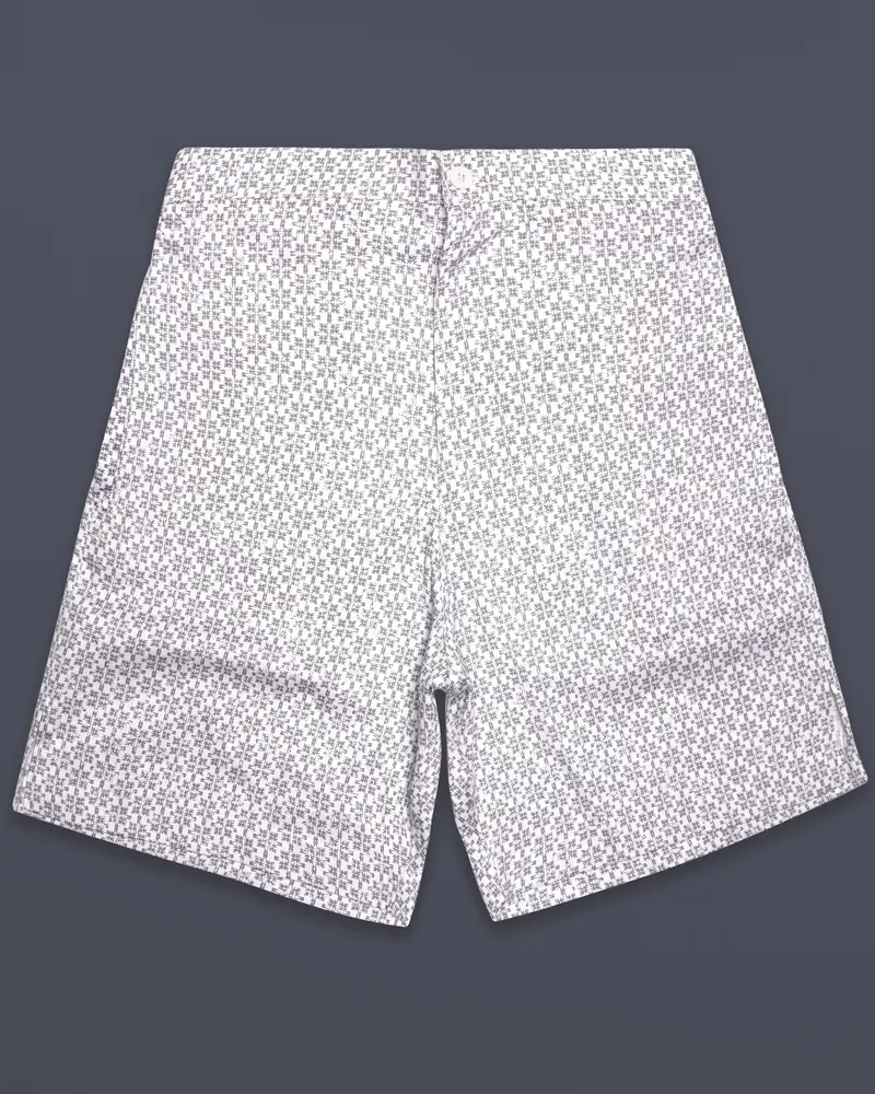 Suva Gray And Bright White Printed Subtle Sheen Super Soft Premium Cotton Shorts 1