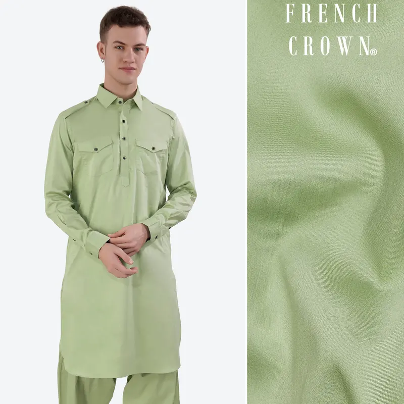 Swamp Green Subtle Sheen Super Soft Premium Cotton Pathani Kurta 1
