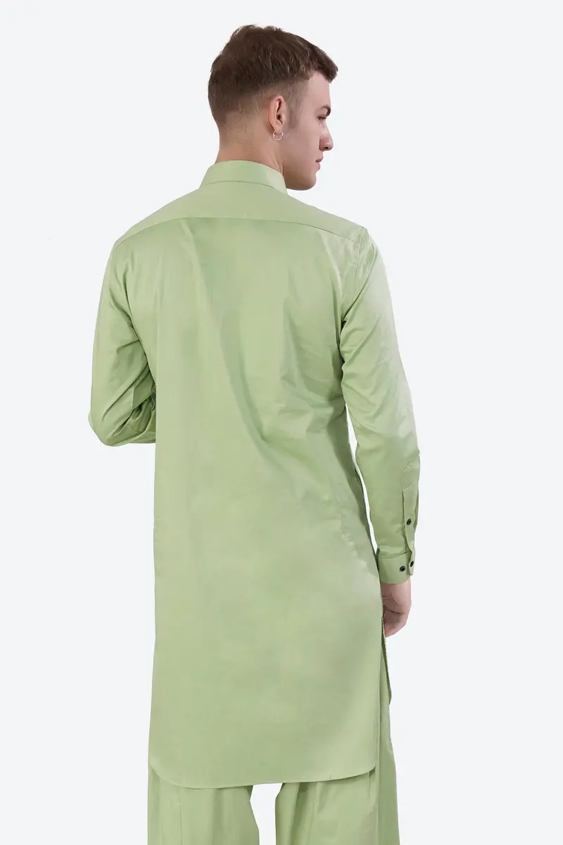 Swamp Green Subtle Sheen Super Soft Premium Cotton Pathani Kurta 7