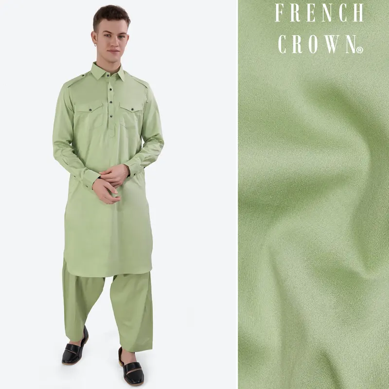 Swamp Green Subtle Sheen Super Soft Premium Cotton Pathani Set 1