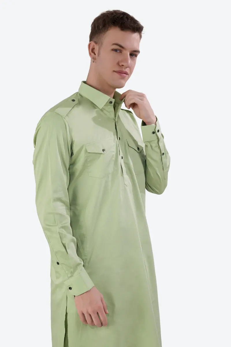 Swamp Green Subtle Sheen Super Soft Premium Cotton Pathani Set 4