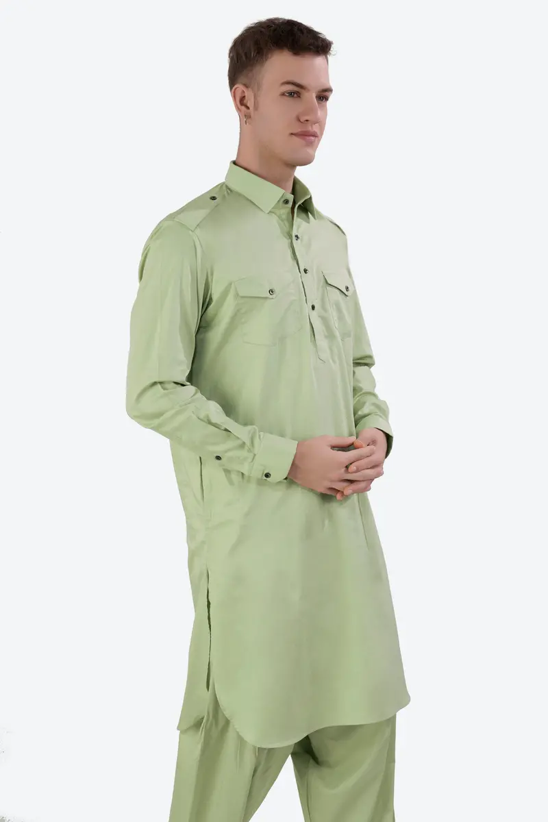 Swamp Green Subtle Sheen Super Soft Premium Cotton Pathani Set 5