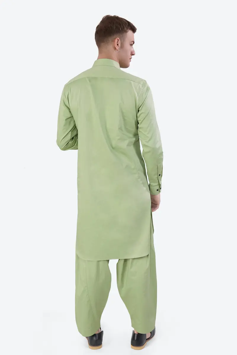 Swamp Green Subtle Sheen Super Soft Premium Cotton Pathani Set 7