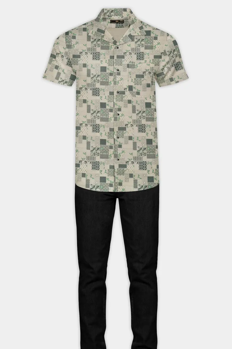 Swirl Cream Art Printed Giza Cotton Shirt 7