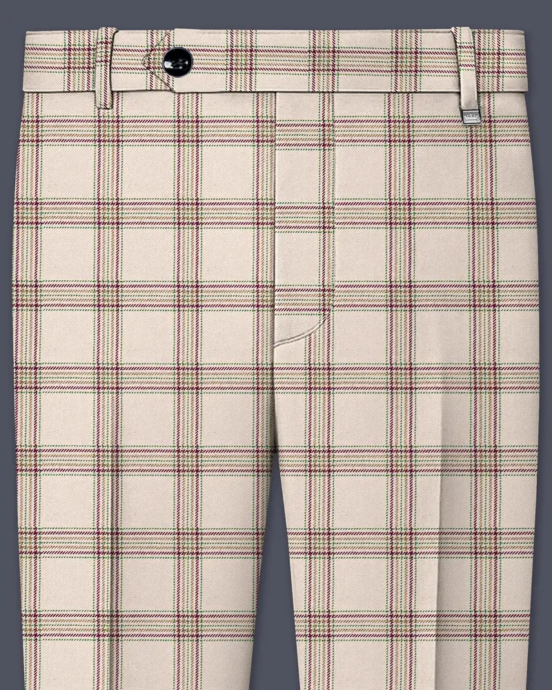 Swirl Cream With Maroon And Green Windowpane Tweed Pant 1