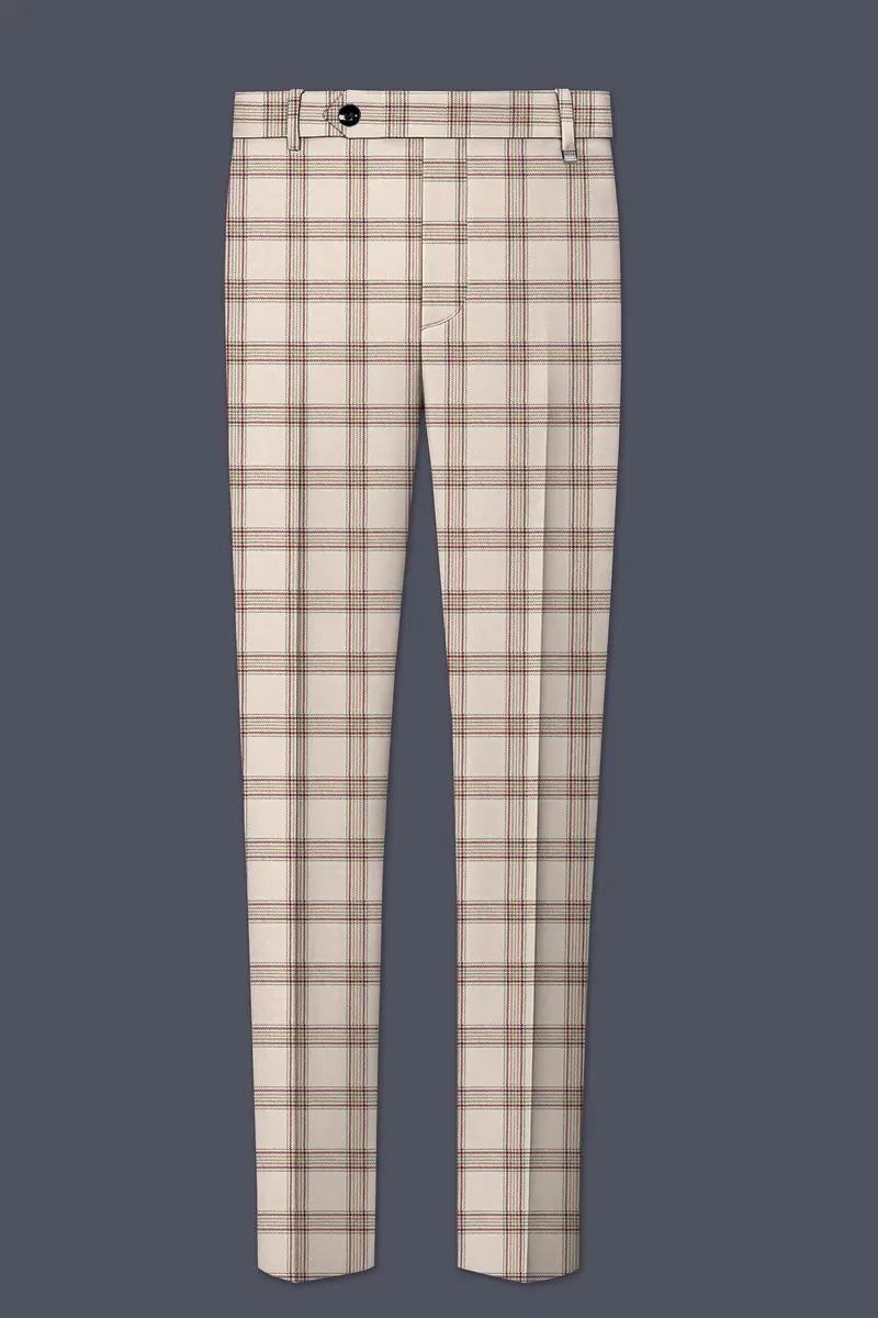 Swirl Cream With Maroon And Green Windowpane Tweed Pant 2