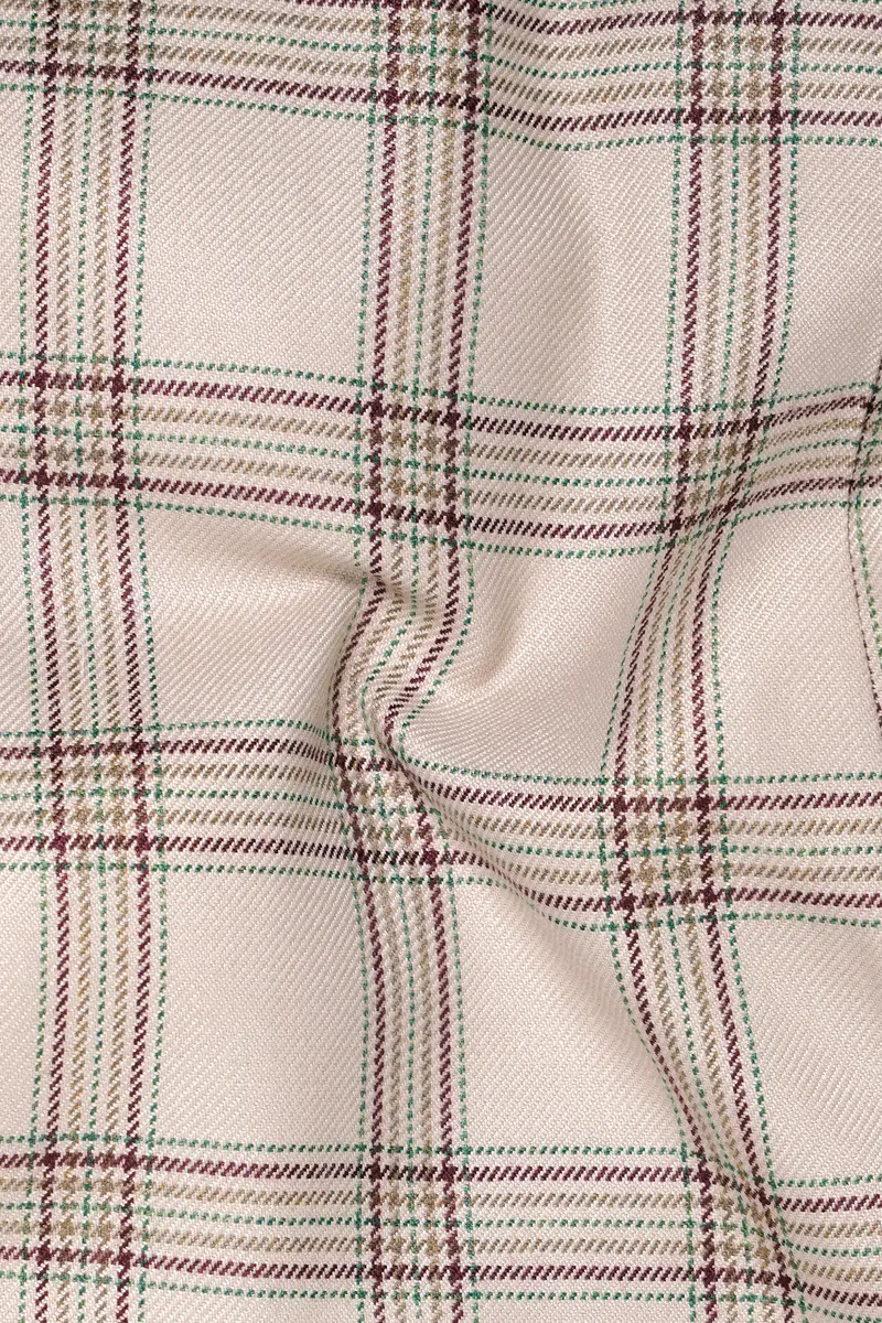Swirl Cream With Maroon And Green Windowpane Tweed Pant 3