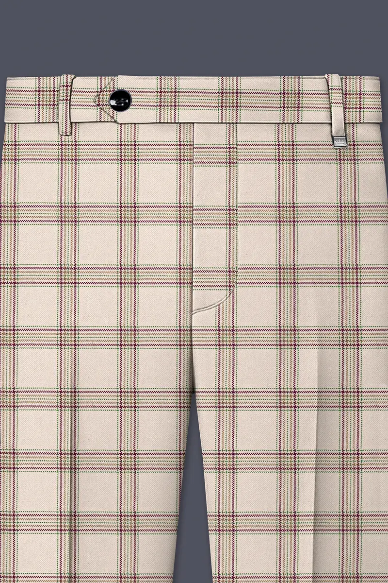 Swirl Cream With Maroon And Green Windowpane Tweed Pant 4