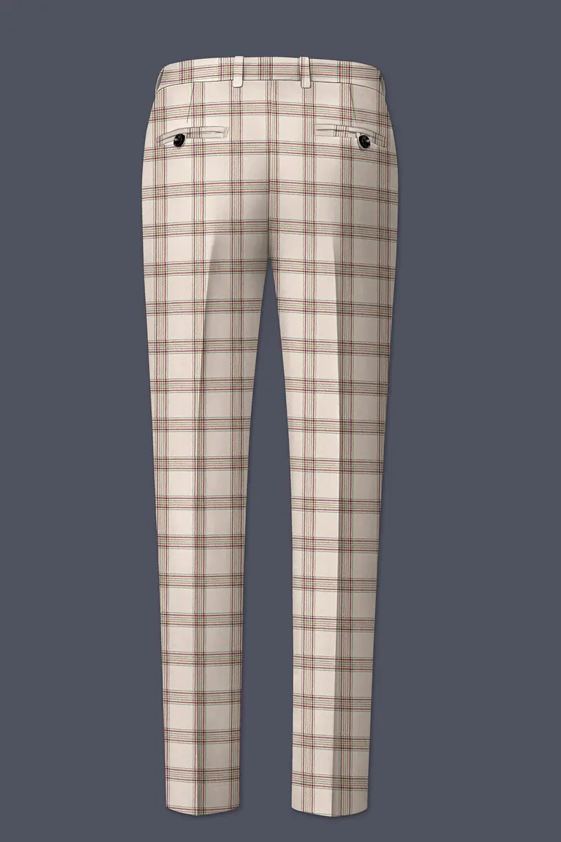 Swirl Cream With Maroon And Green Windowpane Tweed Pant 5