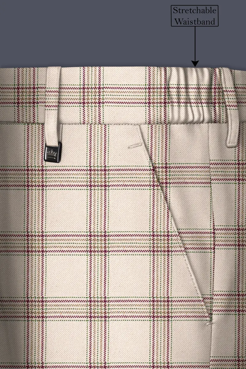 Swirl Cream With Maroon And Green Windowpane Tweed Pant 6