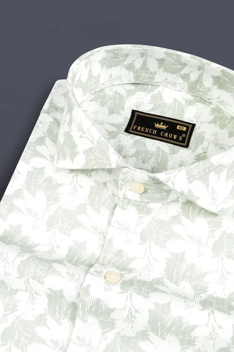 Swirl Green And Bright White Printed Premium Giza Cotton Shirt 1