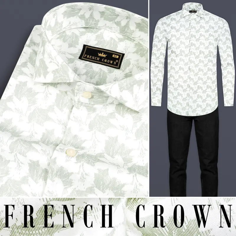 Swirl Green And Bright White Printed Premium Giza Cotton Shirt 10