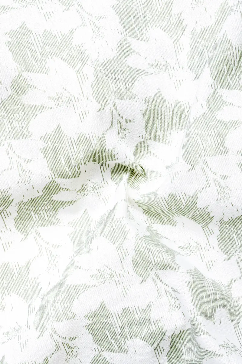 Swirl Green And Bright White Printed Premium Giza Cotton Shirt 2