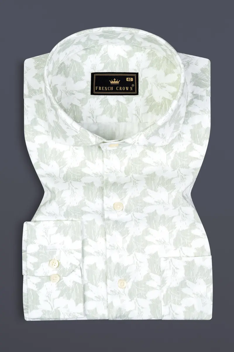 Swirl Green And Bright White Printed Premium Giza Cotton Shirt 3