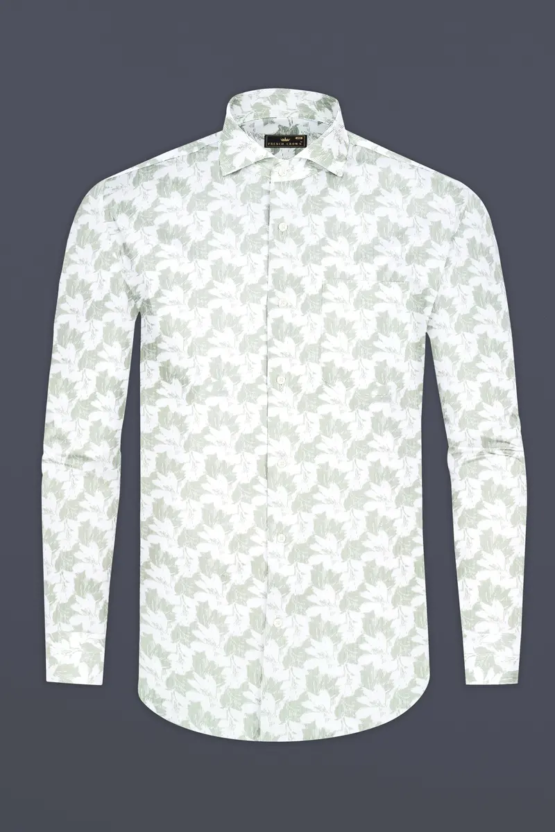 Swirl Green And Bright White Printed Premium Giza Cotton Shirt 4