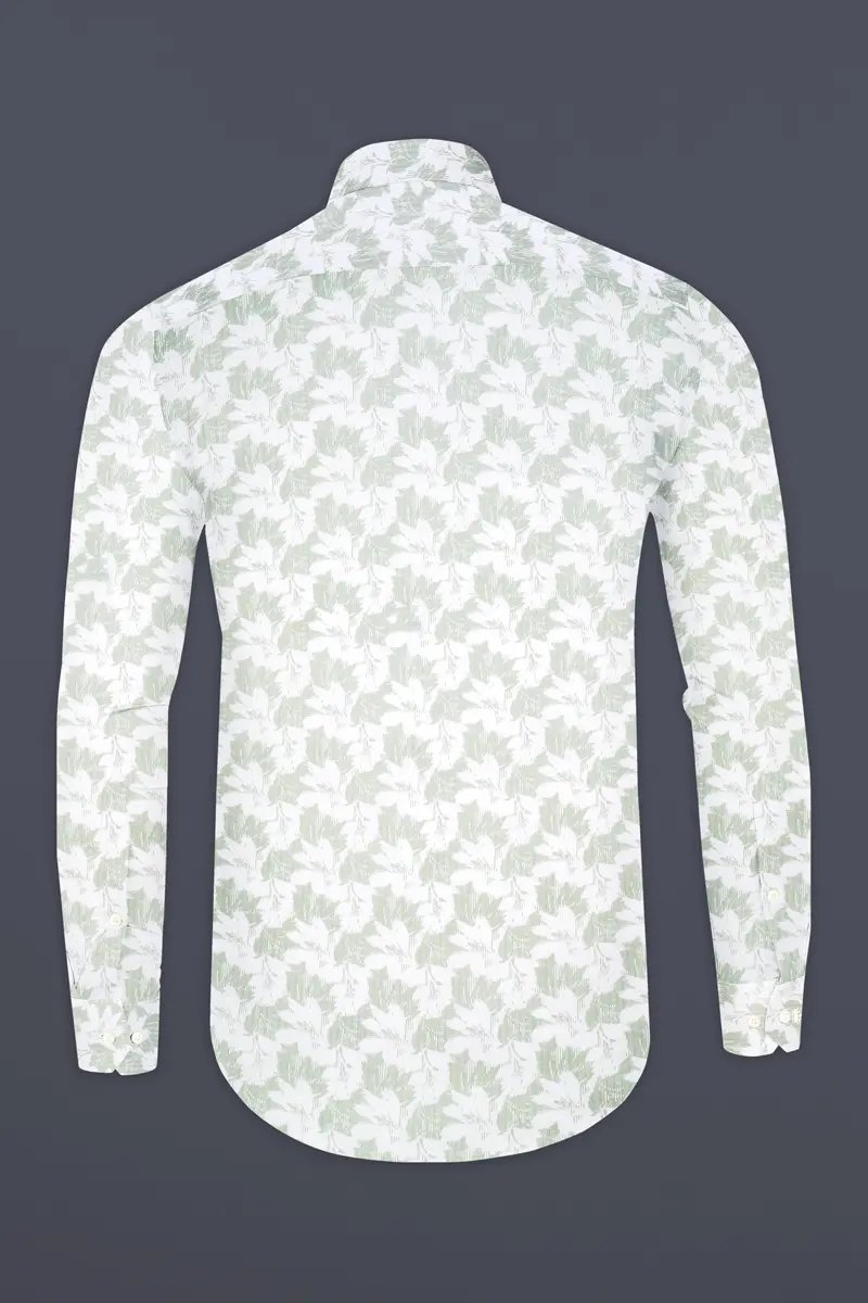 Swirl Green And Bright White Printed Premium Giza Cotton Shirt 5