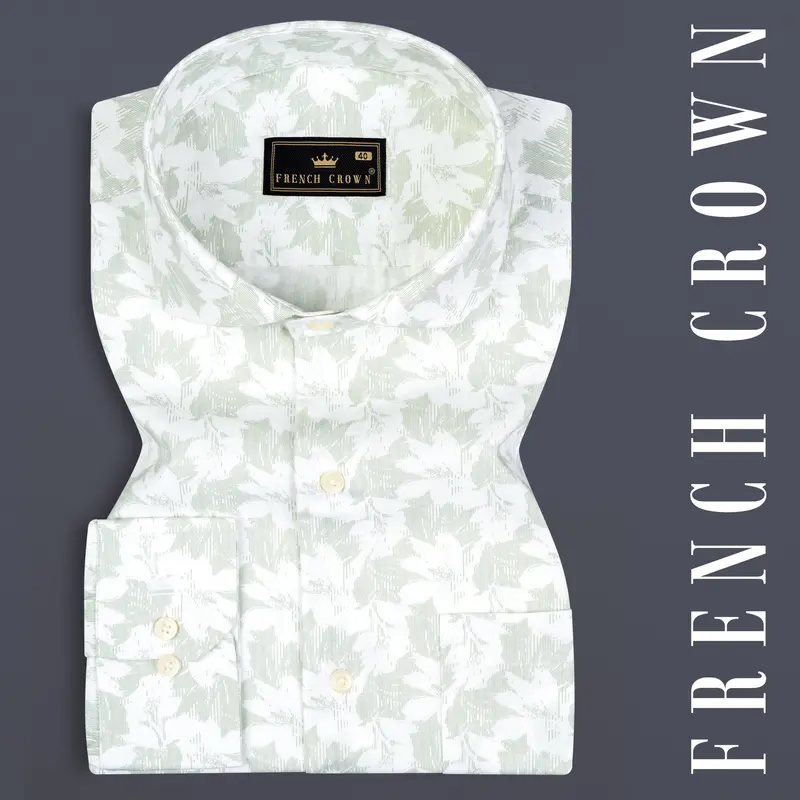 Swirl Green And Bright White Printed Premium Giza Cotton Shirt 7