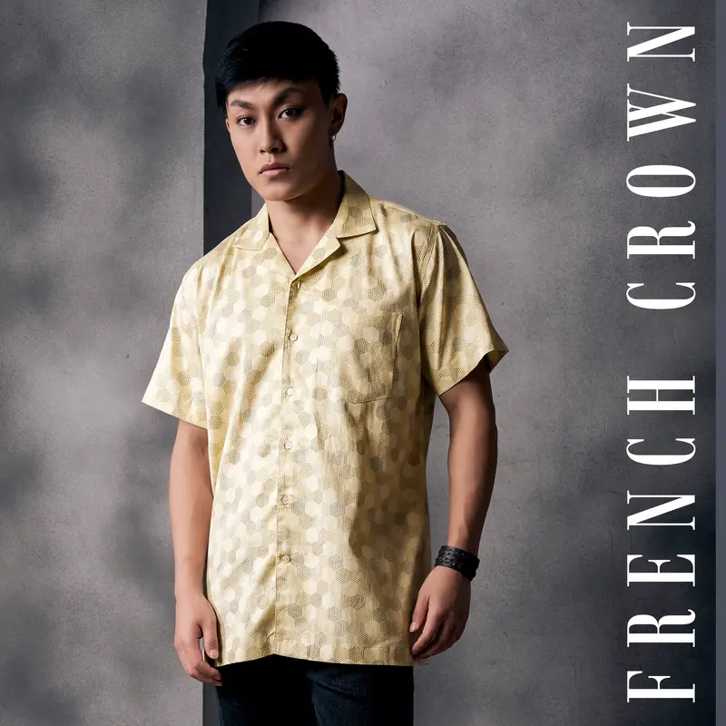 Swizzle Yellow Beehive Printed Subtle Sheen Super Soft Premium Cotton Shirt 1
