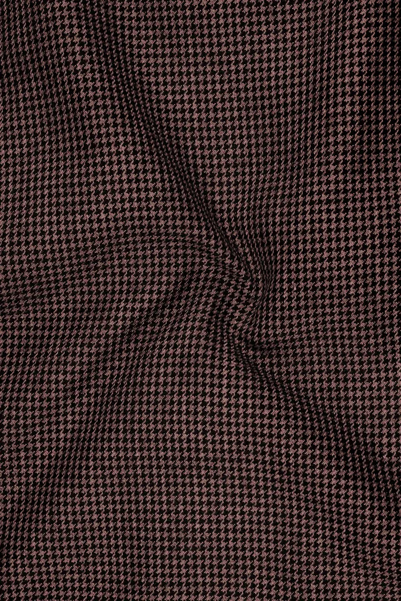 Sylvan-Woody Brown Classic Houndstooth Textured Tweed Double Breasted Blazer 3