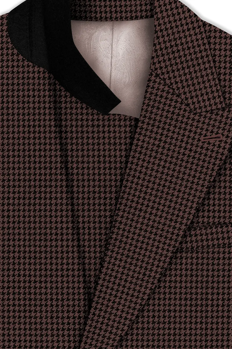 Sylvan-Woody Brown Classic Houndstooth Textured Tweed Double Breasted Blazer 5