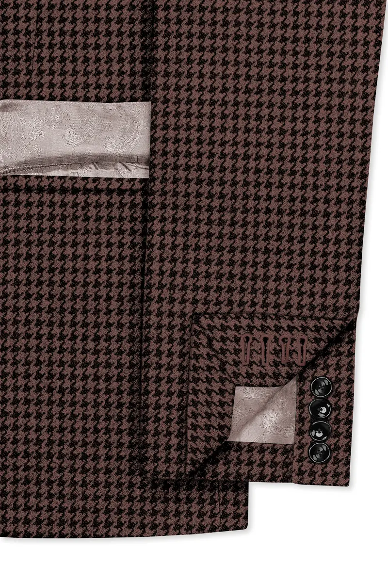 Sylvan-Woody Brown Classic Houndstooth Textured Tweed Double Breasted Blazer 7