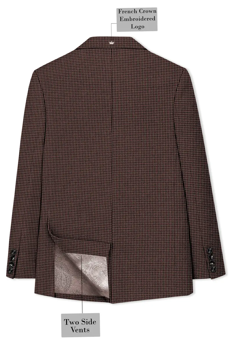 Sylvan-Woody Brown Classic Houndstooth Textured Tweed Double Breasted Blazer 9
