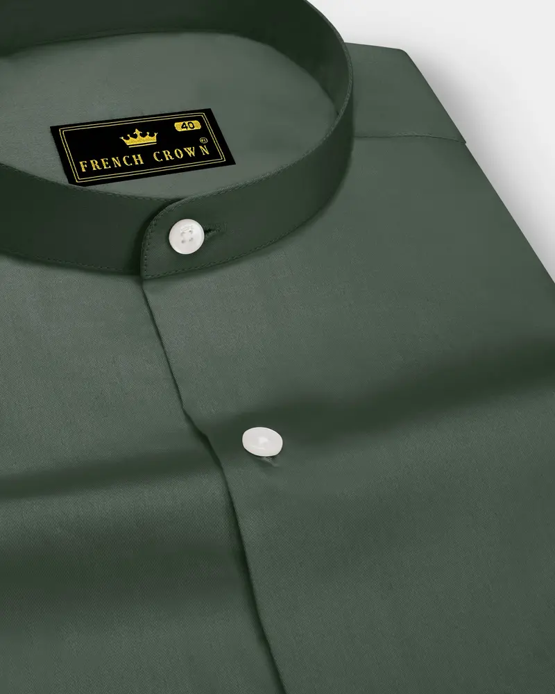 Sylvoro-Nandor Green Subtle Sheen Super Soft Premium Cotton Mandarin Dress Shirt 1