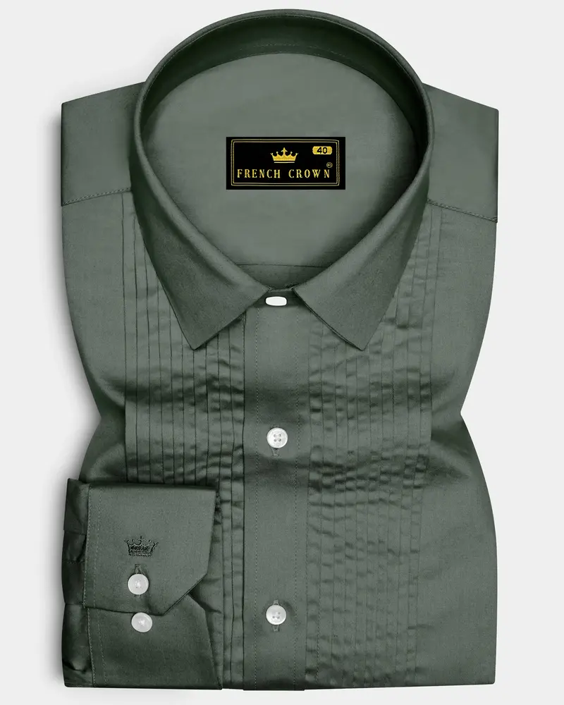 Sylvoro-Nandor Green Subtle Sheen Super Soft Premium Cotton Tuxedo Dress Shirt 1