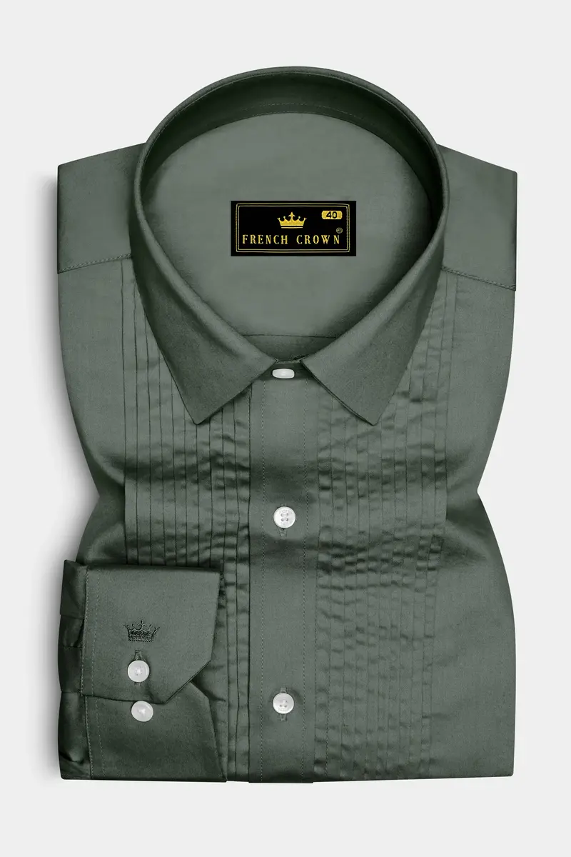 Sylvoro-Nandor Green Subtle Sheen Super Soft Premium Cotton Tuxedo Dress Shirt 2
