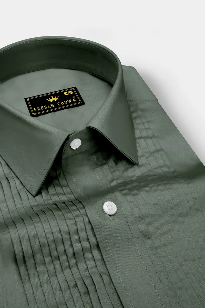 Sylvoro-Nandor Green Subtle Sheen Super Soft Premium Cotton Tuxedo Dress Shirt 4