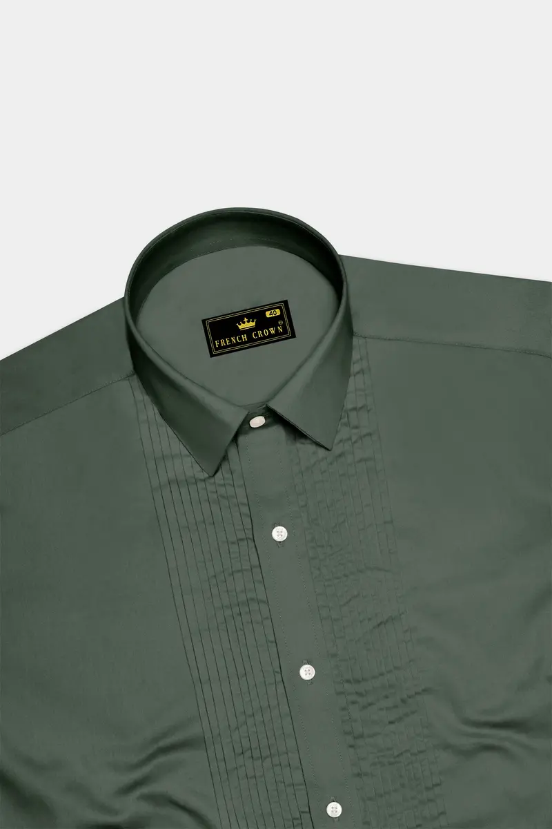 Sylvoro-Nandor Green Subtle Sheen Super Soft Premium Cotton Tuxedo Dress Shirt 5