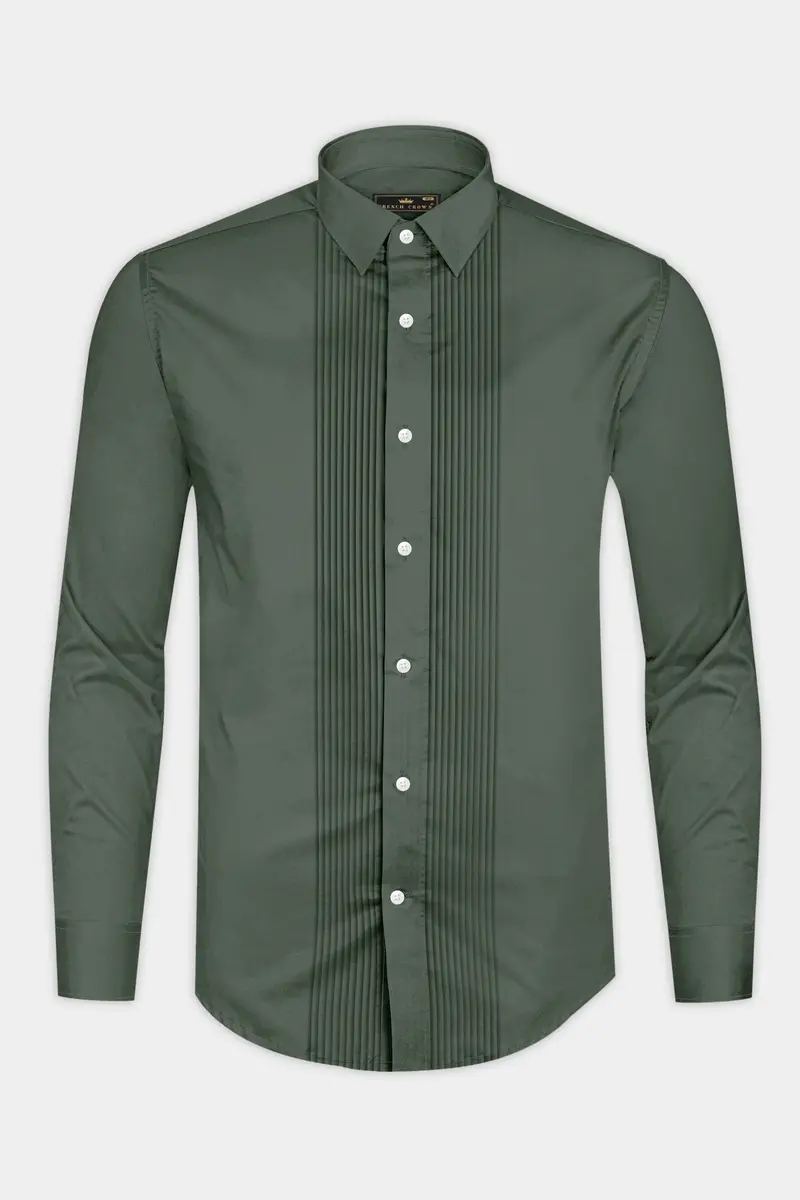 Sylvoro-Nandor Green Subtle Sheen Super Soft Premium Cotton Tuxedo Dress Shirt 6