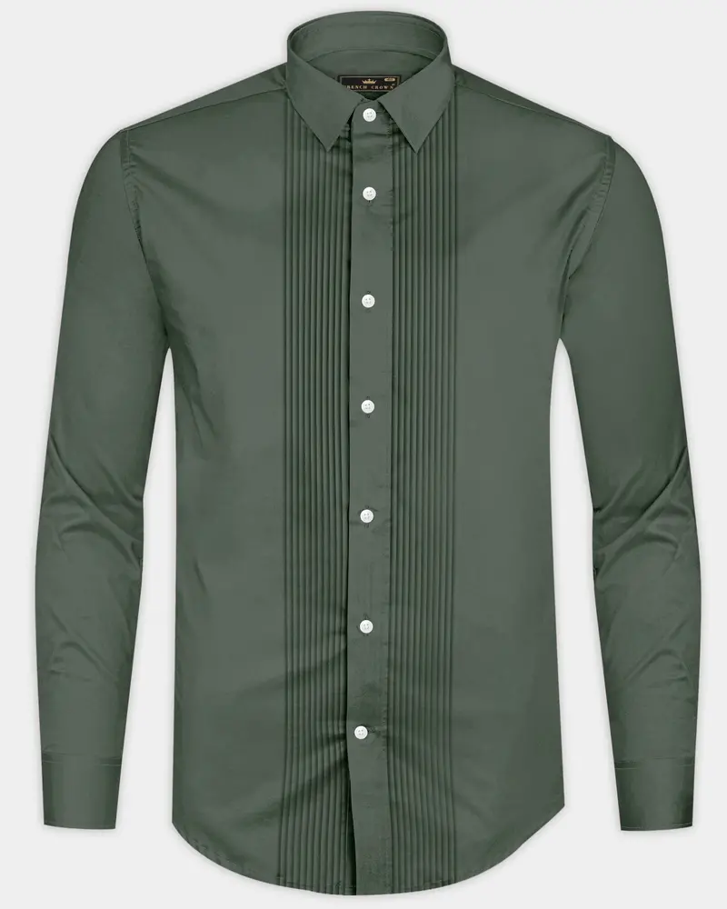 Sylvoro-Nandor Green Subtle Sheen Super Soft Premium Cotton Tuxedo Dress Shirt 8