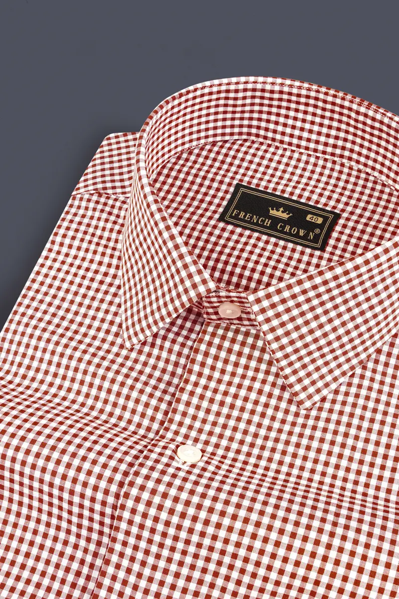 Tabasco Red And Bright White Mini Checks Premium Giza Cotton Shirt 1