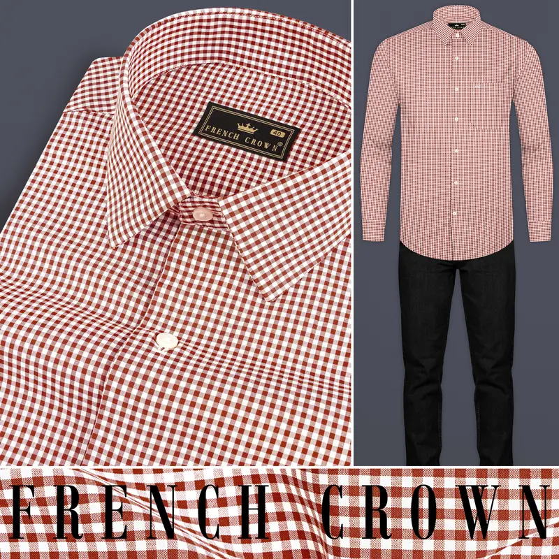 Tabasco Red And Bright White Mini Checks Premium Giza Cotton Shirt 10