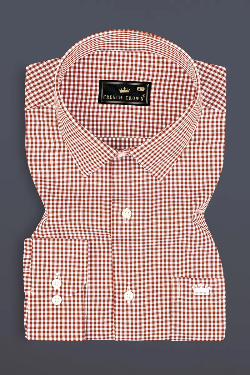 Tabasco Red And Bright White Mini Checks Premium Giza Cotton Shirt 3