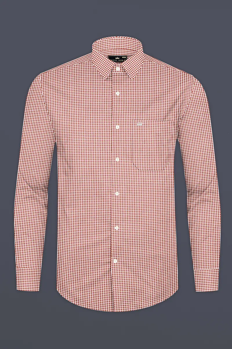 Tabasco Red And Bright White Mini Checks Premium Giza Cotton Shirt 4