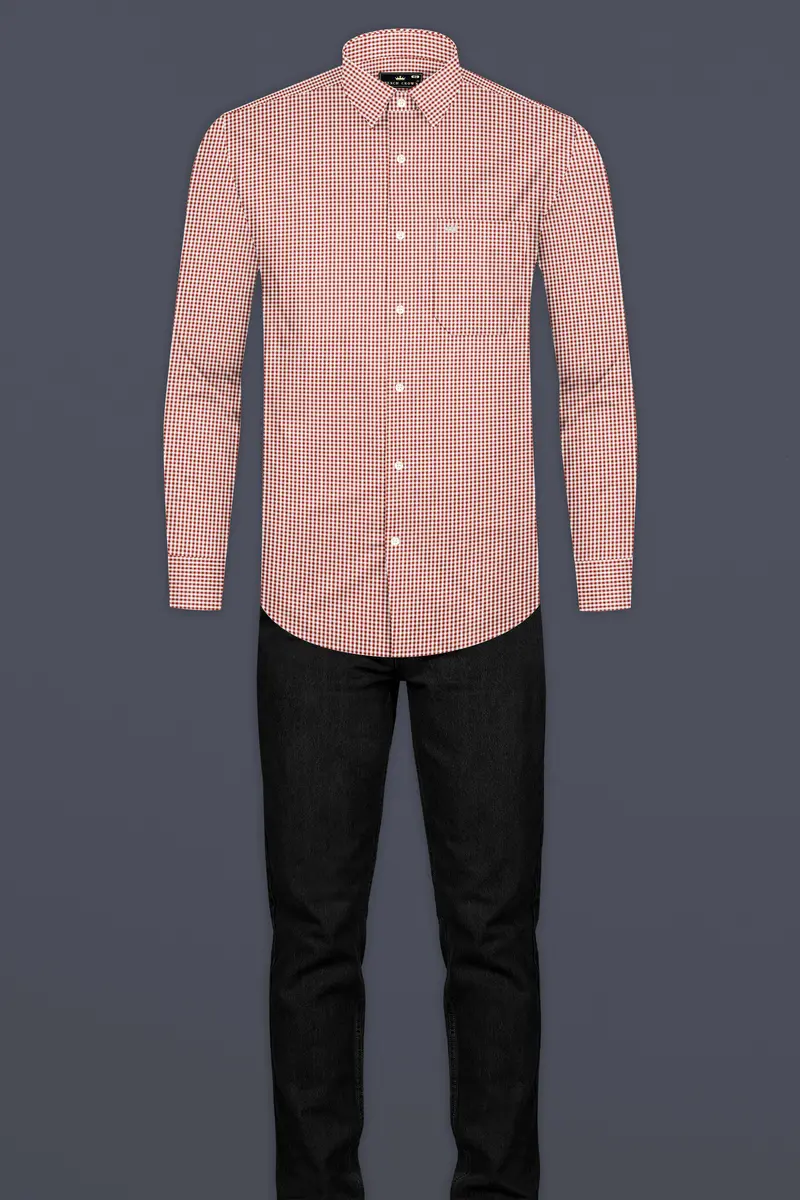 Tabasco Red And Bright White Mini Checks Premium Giza Cotton Shirt 6