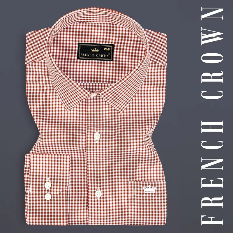 Tabasco Red And Bright White Mini Checks Premium Giza Cotton Shirt 7