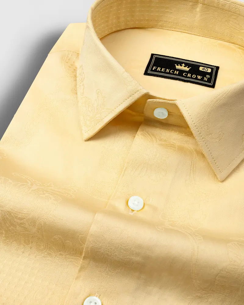 Tacao Yellow Jacquard Textured Premium Giza Cotton Shirt 1