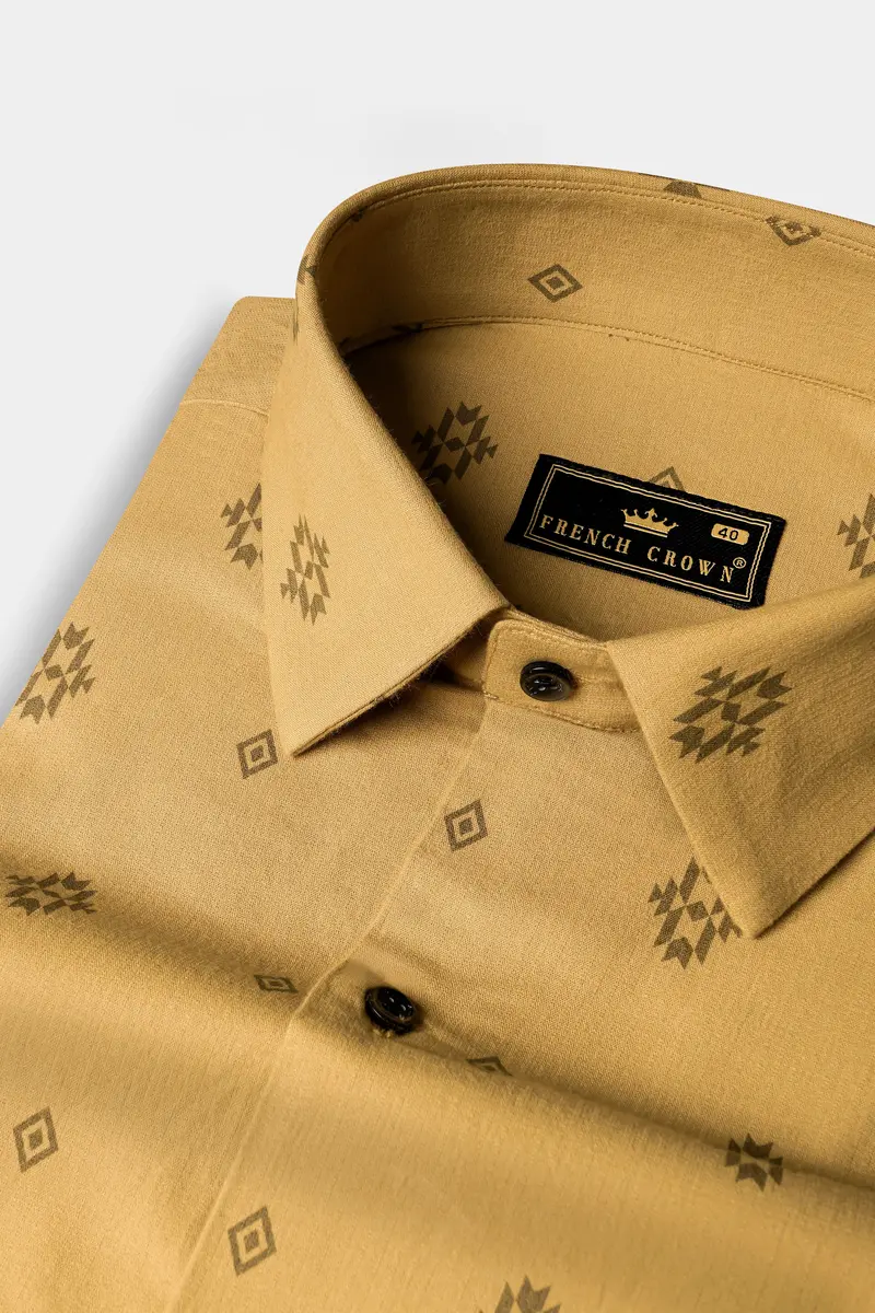 Tacao Yellow Printed Corduroy Designer Shirt 1